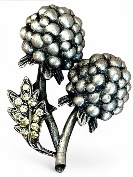 Vintage Blackberry Silver Champagne Rhinestone Brooch Pin Fruit Floral Cluster